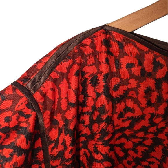 Marc By Marc Jacobs Red Animal Leopard Print Short Dolman Sleeve Silk Blouse - Picture 6 of 14